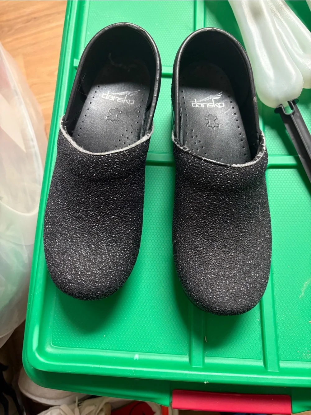 Dansko Kids Black Glitter Slip-Ons with Cushioned Insoles